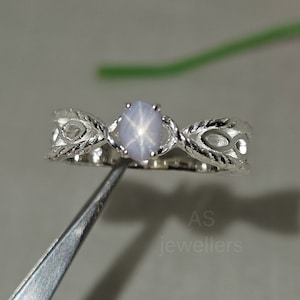 Oval White Star Sapphire Ring: Sterling Silver Promise Ring