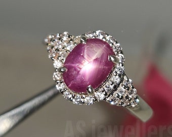 100% Natural Star Ruby Ring Gemstone Rings 925 Starling Silver Women&#39;s Rings Dainty Promise Rings Statement Rings Handmade Ring for Her