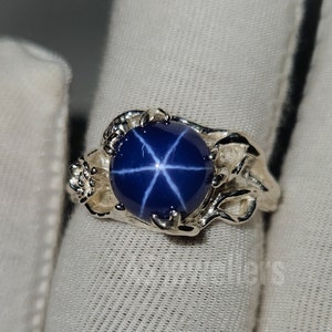 Vintage Blue Star Sapphire Ring Lindy Star Sapphire 6 Rays Star Sapphire 925 Sterling Silver Gemstone Ring Birthday Gift Christmas Ring Gift