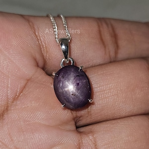 Genuine Star Ruby Pendant 925 Silver Pendent July Birthstone Pendent Oval Natural Star Ruby Pendant Minimalist Jewellery Gift for Her