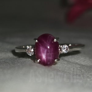 Natural Star Ruby Ring Engagement Ruby Ring 925 Sterling Silver Anniversary Ring Natural Star Ruby Ring Promise Ring Gifts Anniversary Gifts