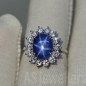 Blue Star Sapphire Ring, Lindy Star Sapphire, 6 Rays Star Sapphire, 925 Sterling Silver, Star Gemstone Ring, Women&#39;s Ring, Christmas Gifts