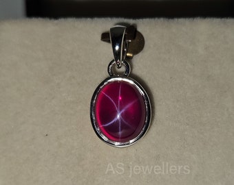 Handmade Red Star Ruby Pendant: 925 Sterling Silver, Oval Stone