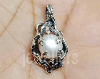 Vintage Natural Pearl pendant 925 sterling silver 10x10mm round pearl pendant handmade jewelry gift for her Anniversary Gift Birthday Gifts