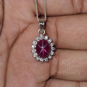 Unique Red Star Ruby Gemstone Pendant 925 Solid Sterling Silver Pendant Handmade Beautiful Red Star Ruby Stone Christmas day Gift For Her