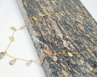 Natural Slice Polki Diamond Necklace Chain,925 Sterling Silver Necklace Handmade Designer Necklace Woman Jewelry Wedding Gift Jewelry