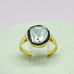 Gold Plated Sterling Silver Polki Diamond Ring