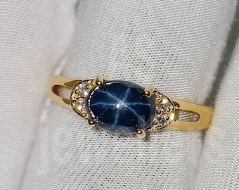 Genuine Blue Star Sapphire Ring, 14k Gold White Gold ring, Natural Star Sapphire ring, Natural Gemstone rings, Gift For Her, Gift for Own