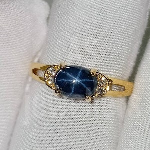 Genuine Blue Star Sapphire Ring, 14k Gold White Gold ring, Natural Star Sapphire ring, Natural Gemstone rings, Gift For Her, Gift for Own