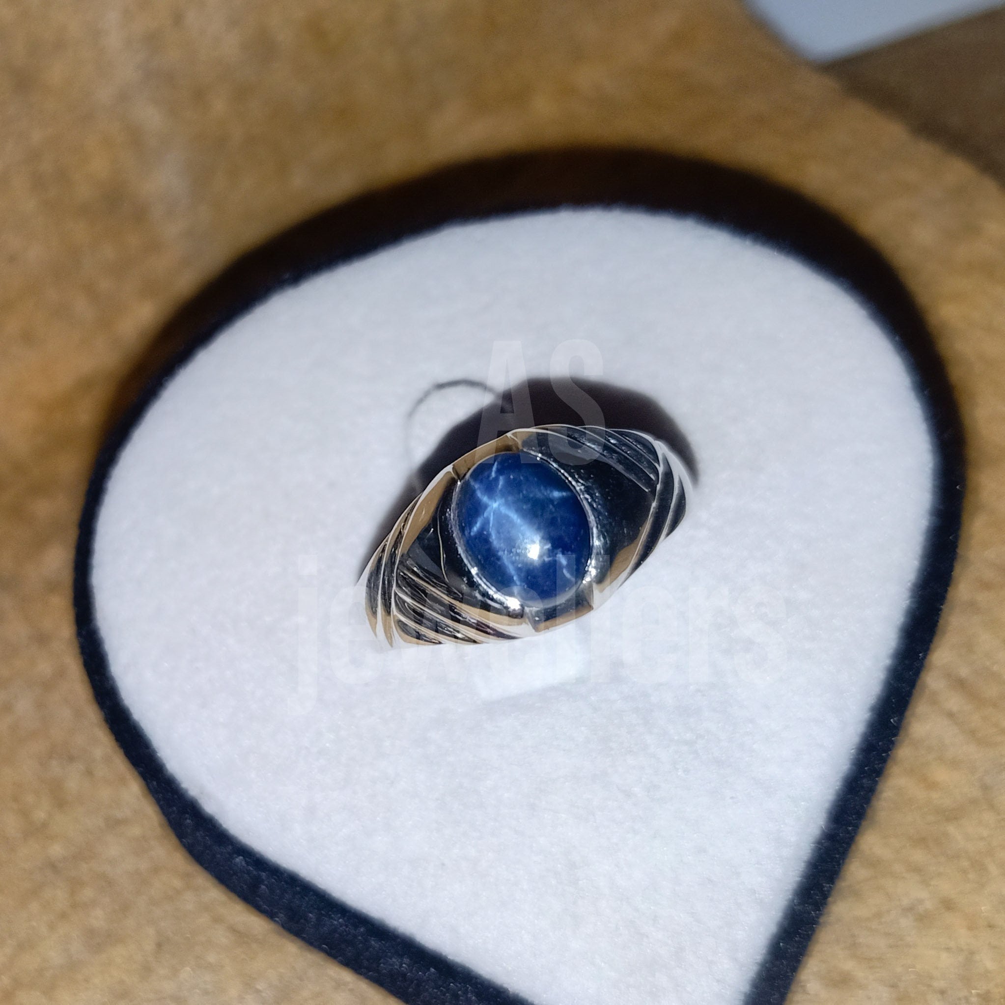 Unique Star Blue Sapphire Ring Birthday Gifts 925 Sterling Silver Ring Oval Natural Sapphire Ring Men's Ring Birthday Gifts Men's Gift Rings