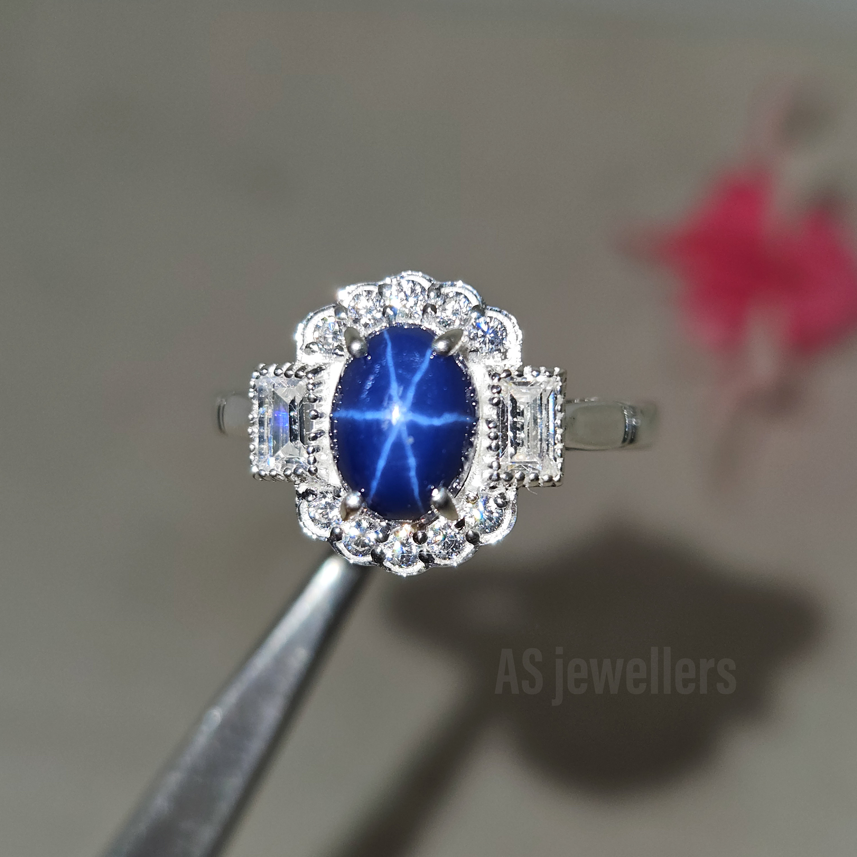 ヴィンテージ ブルー スター サファイア リング：925 スターリング