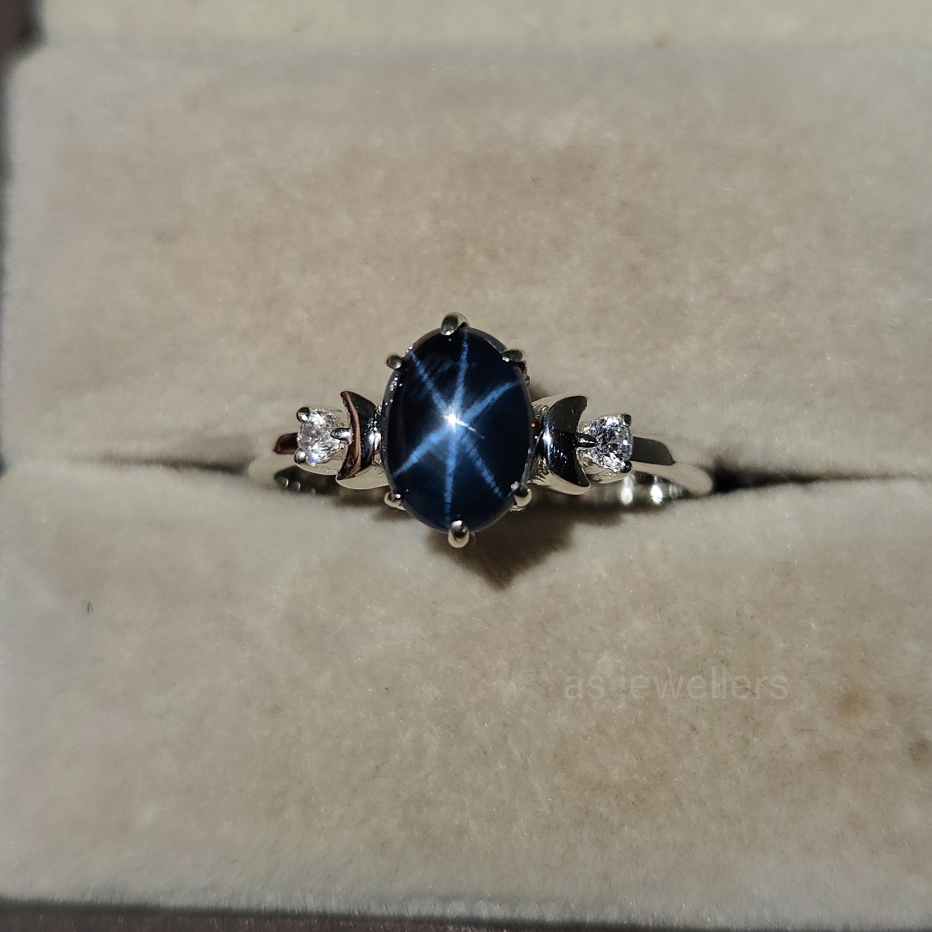 Genuine Star Sapphire Ring 14k White Gold Ring For Her Natural Gemstone Ring September Birthstone Ring Gift For Women