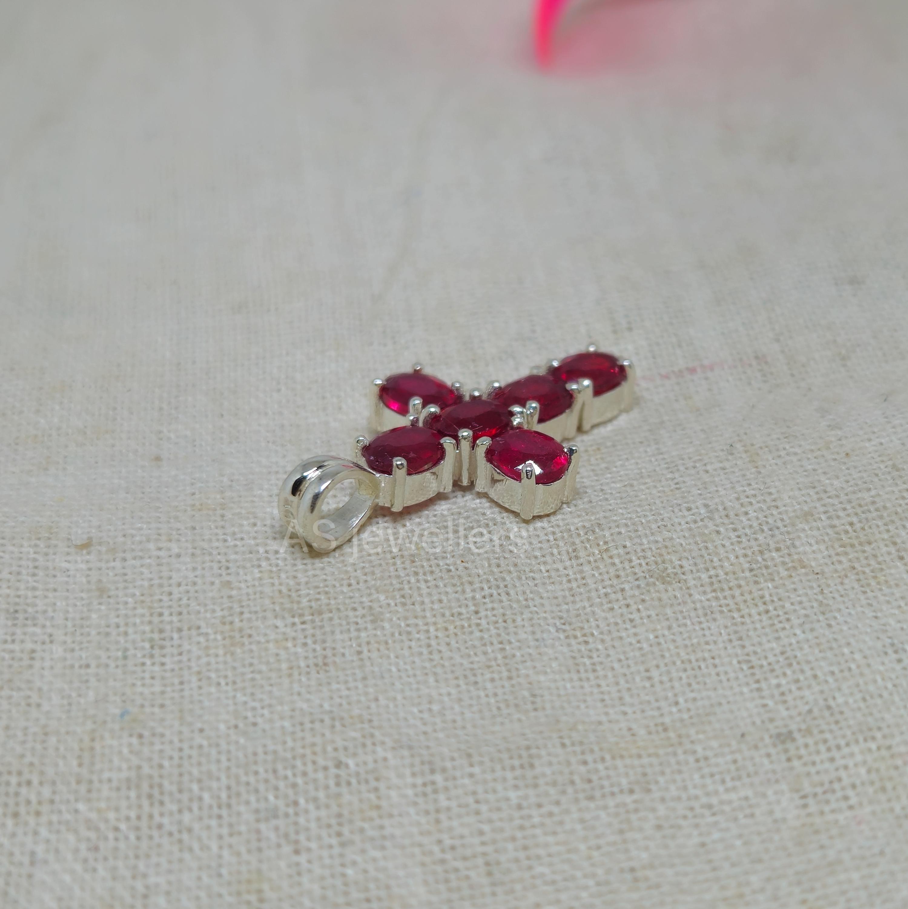 Religious Ruby Natural Ruby Cross Pendant: 925 Sterling Silver Religious Necklace - Etsy