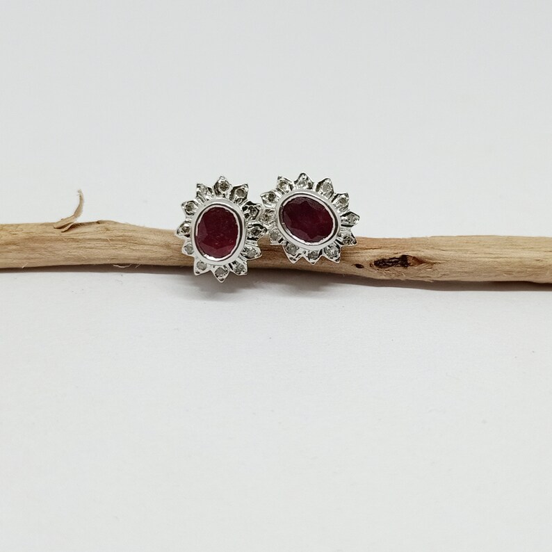 Natural Diamond Studs for Women/'s,Ruby Studs Natural Sapphire And Diamond Earrings,Oval Cut Emerald Cluster Earring Studs Gift For Her