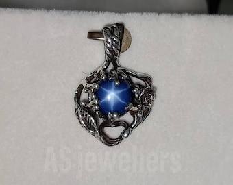 Unique Lindy Star Blue Sapphire Pendent Star Sapphire Pendant 925 Sterling Silver Handmade Jewelry Unique Silver Pendent Lab Star Sapphire