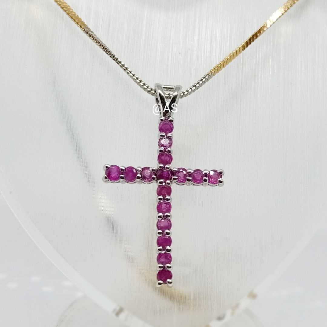 Religious Ruby Vintage Ruby Cross Pendant: 925 Sterling Silver Religious Necklace - Etsy