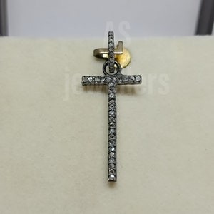 1 Pcs Pave Diamond, 925 Sterling Silver Pendant, Beautiful Pave Diamond Skinny Cross Pendant, Natural Pave Diamond Cross Pendant Jewelry