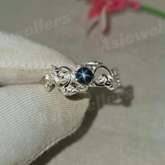 Natural Blue Star Sapphire Vintage Style Ring: 925 Sterling Silver Antique Ring