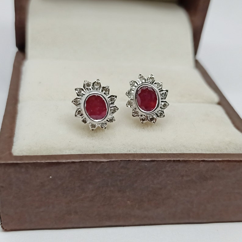 Natural Diamond Studs for Women/'s,Ruby Studs Natural Sapphire And Diamond Earrings,Oval Cut Emerald Cluster Earring Studs Gift For Her