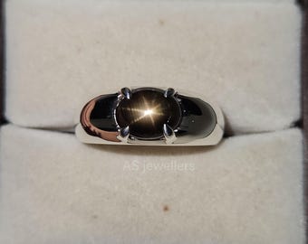 Genuine Black Star Sapphire Ring Natural Sapphire Minimalist Ring 925 Silver Mens Ring 6 Rays Black Sapphire Ring Women Ring Birthday Gifts
