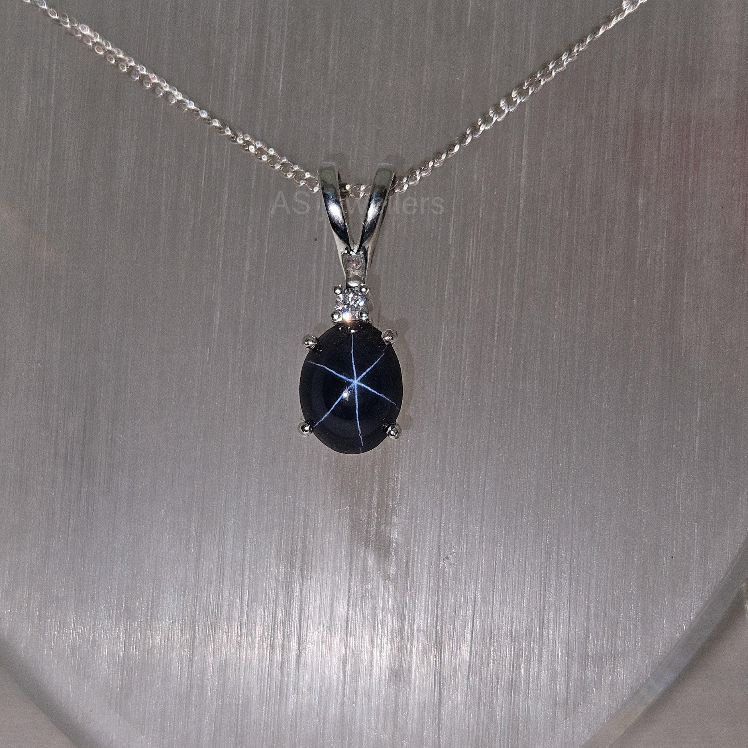 Natural Star Blue Sapphire 925 Sterling Silver Pendant - Handmade