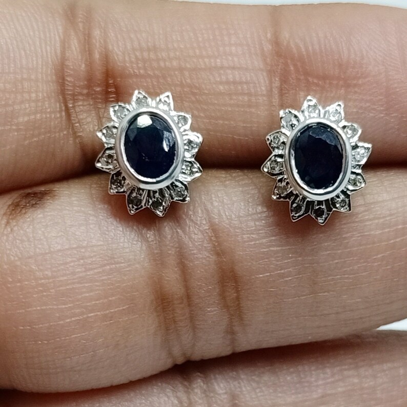 Natural Diamond Studs for Women/'s,Ruby Studs Natural Sapphire And Diamond Earrings,Oval Cut Emerald Cluster Earring Studs Gift For Her