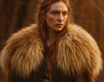 Mystery Shoulder Fur with Chain - Fur Collar Cloak Vikings LARP Medieval Shieldmaiden Shaman Witch Viking Clothing Costume Sheepskin