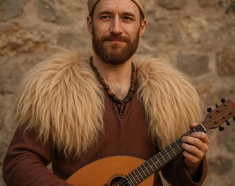 Shoulder fur cream nude sisal - medium length Heidschnucke Vikings John Snow GoT Ragnar Larp Medieval Shoulder fur Vikings Larp Back fur