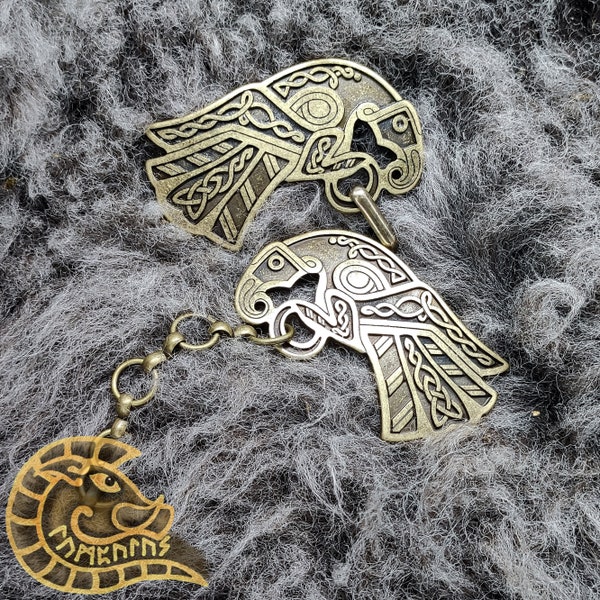 Fermoir en laiton Vendel Raven - Viking nordique païen Vikings Odin Hugin Munin manteau fermoir vêtement fermoir Rivet asa og Vana