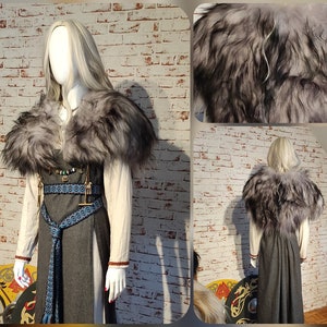 Produktbild von Tintoke Herren Kunstpelzkragen SchalSchal, Wikinger Kunstfellkragen SchalStola, Wikinger Kunstfell Kragen Stola, Wikinger Pelz Schulterfell, Geeignet