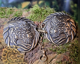 Fenrir Bronce Bronce - Cadena de Cabo Medieval Larp Fantasía End Times Steampunk Cierre Gancho para Abrigo Capa de Piel