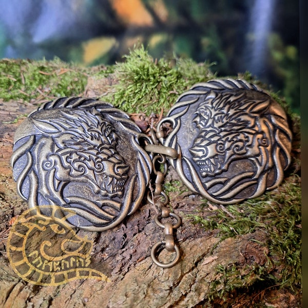 Fenrir Verschluss Bronze - Cape Chain Mittelalter Larp Fantasy Endzeit Steampunk Schliesse Haken für Mantel Fell Pelz Umhang