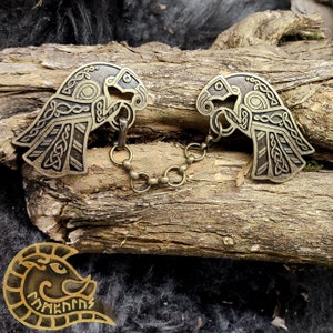 Brass Vendel Raven Clasp - Viking Norse Pagan Vikings Odin Hugin Munin Cloak Clasp Garment Clasp Rivet asa og Vana