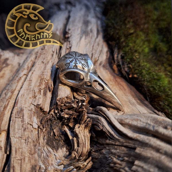 Necklace pendant raven skull Aegishjalmur - Viking jewelry esoteric Wiccan Norse Witch Hugin Munin Crow Gothic