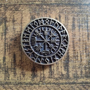 Vegvisir Gürtelschließe Buckle Gürtelschnalle Gothic Biker Wikinger Vikings Tribal Wolfsköpfe Larp Mittelalter Bild 3