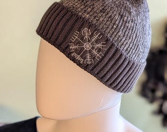 Warm knitted hat - soft & stretchy - winter hat embroidered with Vegvisir, Thor's hammer or Sleipnir - ideal gift for Vikings, Cletics