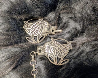 Wolf clasp, silver wolf heads, rivet fitting for coat, fur, suitable for medieval LARP, Vikings, medieval, coat chain, Odin Jarl