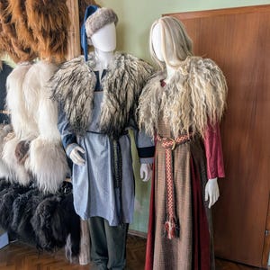 UNIKALNY kołnierz z futra na ramiona z zapięciem łańcuchowym Fantasy Vikings Viking Ragnar Larp Średniowiecze futro na plecy odzież kostium