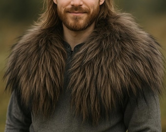 Taupe with black lace and chain closure shoulder fur Heidschnucke Vikings Viking Larp Middle Ages shoulder fur cape clothing