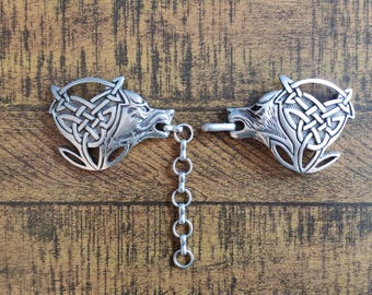 Wolf clasp silver wolf heads jewelry rivet fitting for coat, fur fits to medieval Larp Vikings medieval, coat chain