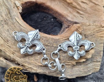 Silver Fleur de Lis Clasp - Cloak Clasp Cloak Cape Medieval Larp Elf King Mythodea Cosplay Clasp Hook Cloak