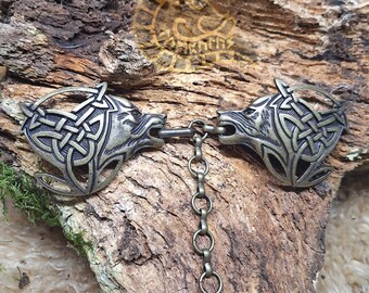 Bronze Wolf Clasp with Chain - Medieval LARP Fantasy Cosplay Viking Costume Coat Hook Fur Clasp Bronze Jewelry