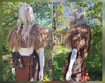 UNIQUE brown grey shoulder fur Heidschnucke Vikings John Snow GoT Ragnar Larp Middle Ages shoulder fur Iceland Scandinavian sheepskin