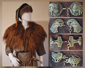 Fourrure d’épaule brune avec fermoir en bronze Heidschnucke Vikings Ragnar Floki Larp Vêtements de fourrure d’épaule médiévale Viking Berserker