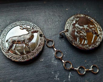 Garment clasp stag & doe with calf – deer spirit animal stag – Viking fibula – coat clasp LARP shoulder fur medieval costume