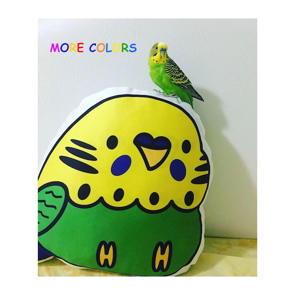 Budgie Plush, Budgerigar Pillow, Cushion, Parakeet, Bird, Parrot, Gift Height 33cm (13 inch), Width 35 cm (13,80 inch)