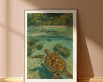 Sea Turtle Watercolor Print: Tropical Beach Home Art (Digital Download)
