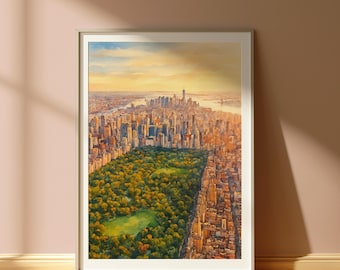 Central Park Watercolor Print: New York City Skyline Wall Art (Digital Download)