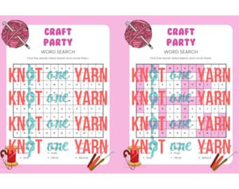 Set of Five Word Search Games, Crafty Puzzle, Maze, Yarn Party Entertainment, Puzzles for kids, Sip and Stitch Party Activity, PDF