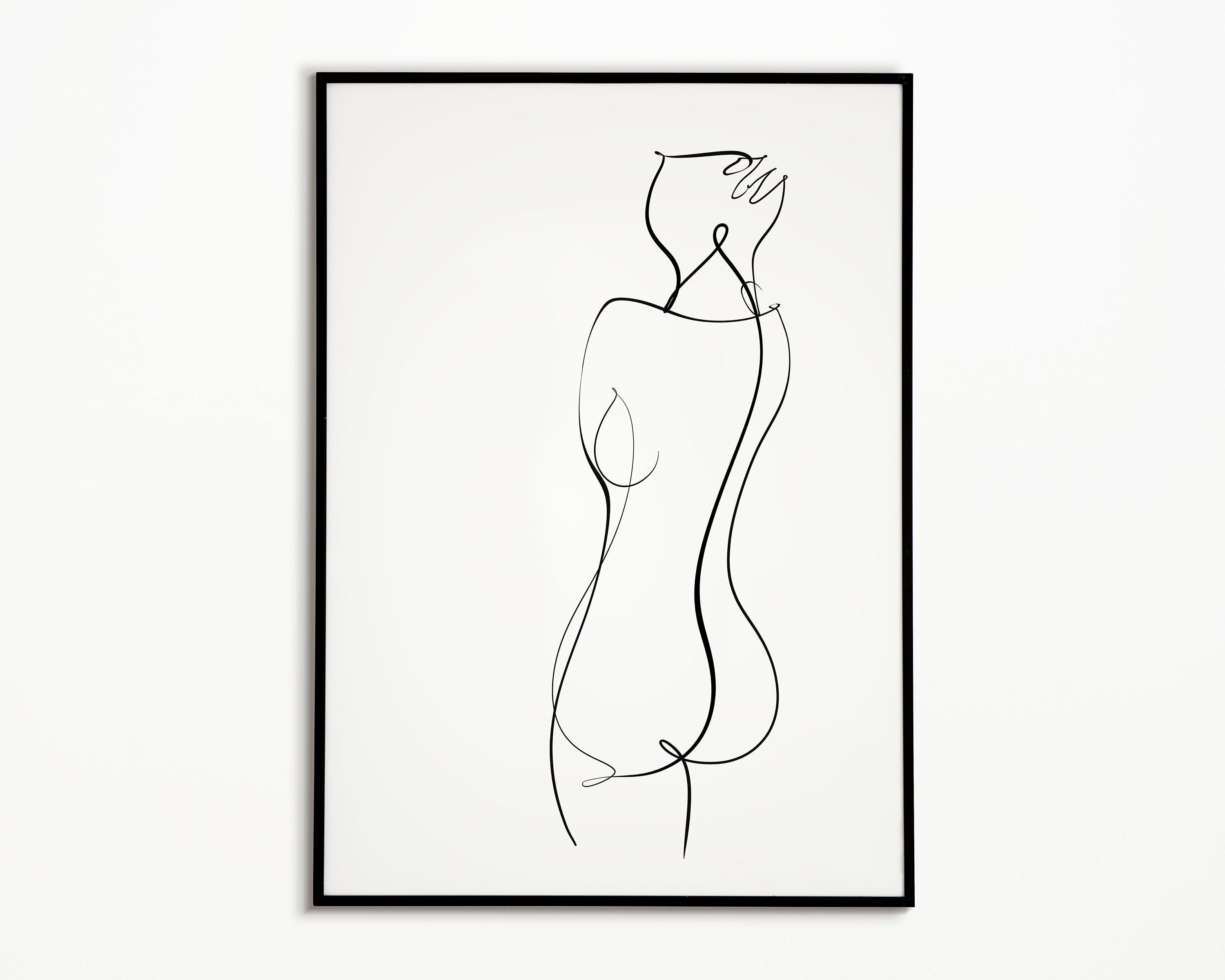 Nude, Minimalist Wall Art, Curvy Butt, Hot Butt, One Line Naked Body Shape,...